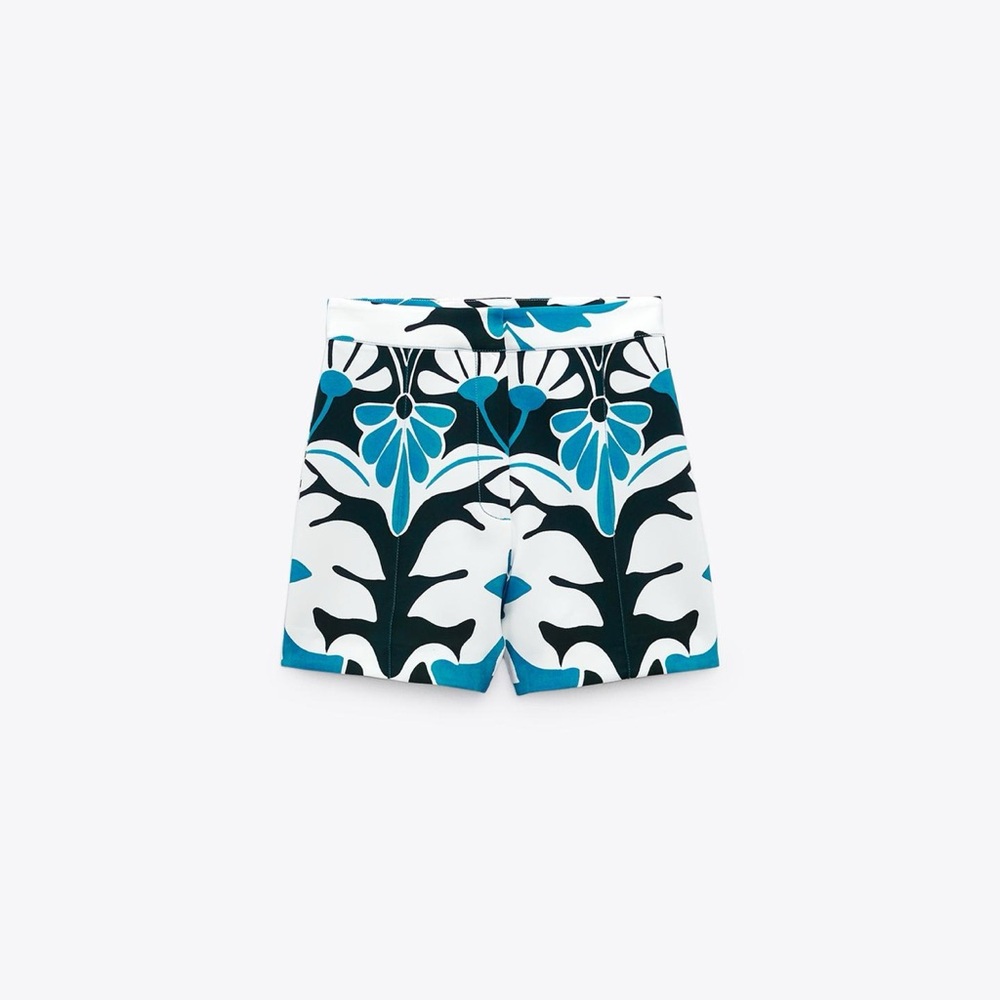 Zara Floral Print Shorts - Blue and Black